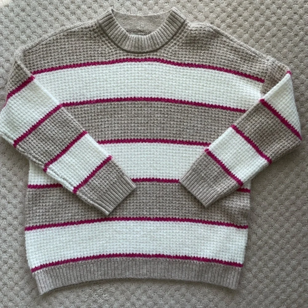 AEO Dreamspun Pink Cream Tan Oversized Stripe Sweater XS
